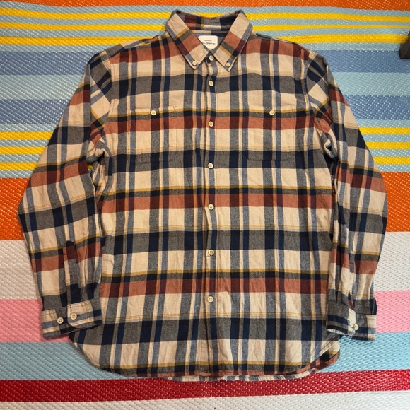 Ben Sherman Tan Blue Red Plaid Button-Down Shirt Mens Size X-Large - Picture 1 of 3